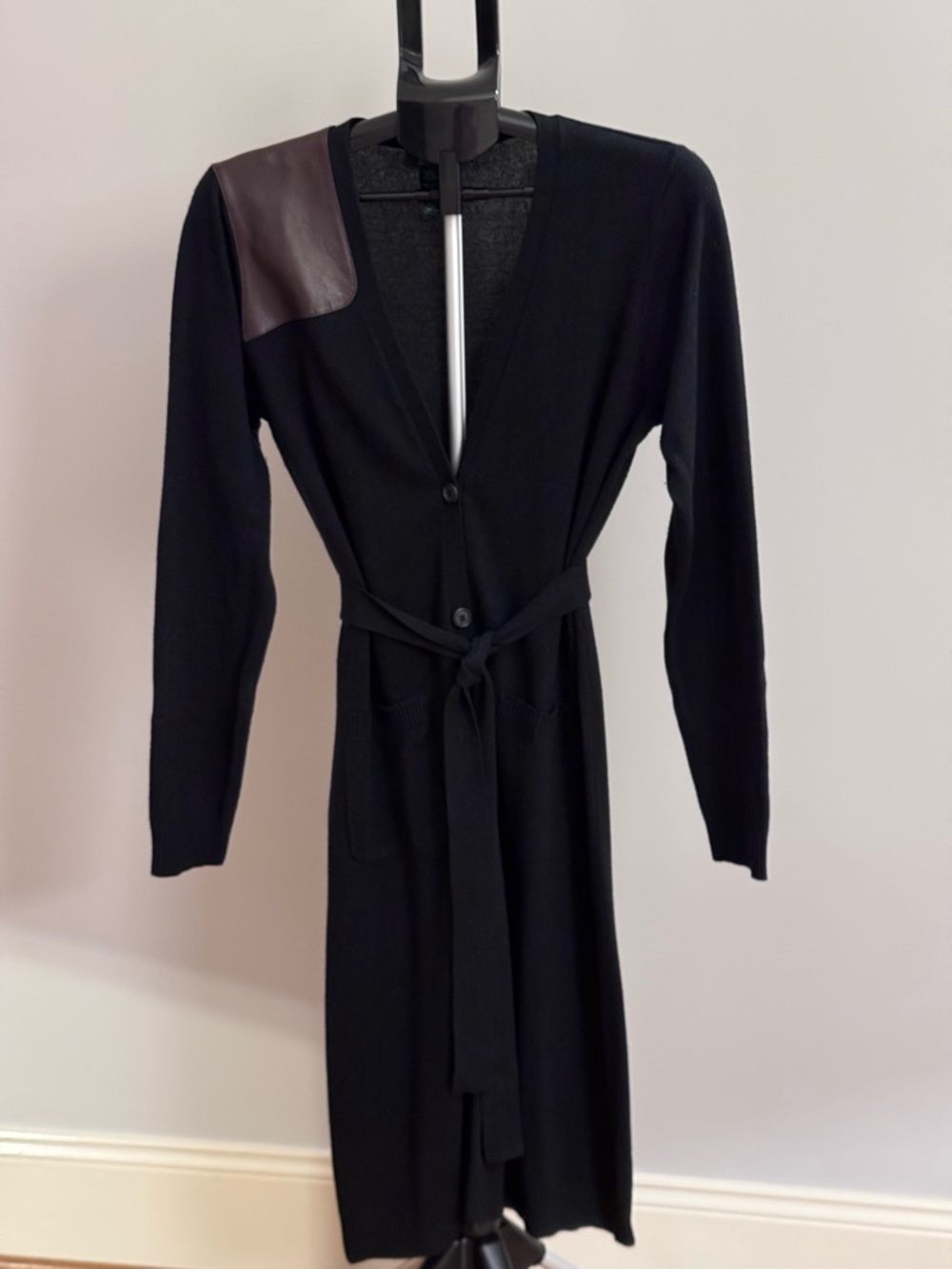 Lauren Ralph Lauren Women's Cardigan Dress With Brown Leather Patches Size Large